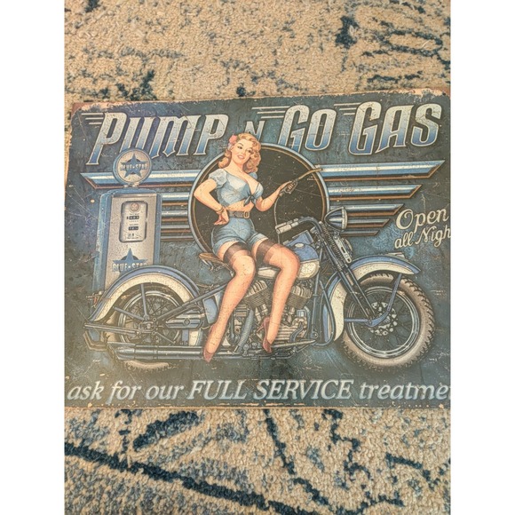 Pump N Go Gas Other - Pump N Go Gas Full Service Gas & Oil Advertising Sign Blue Tan Black